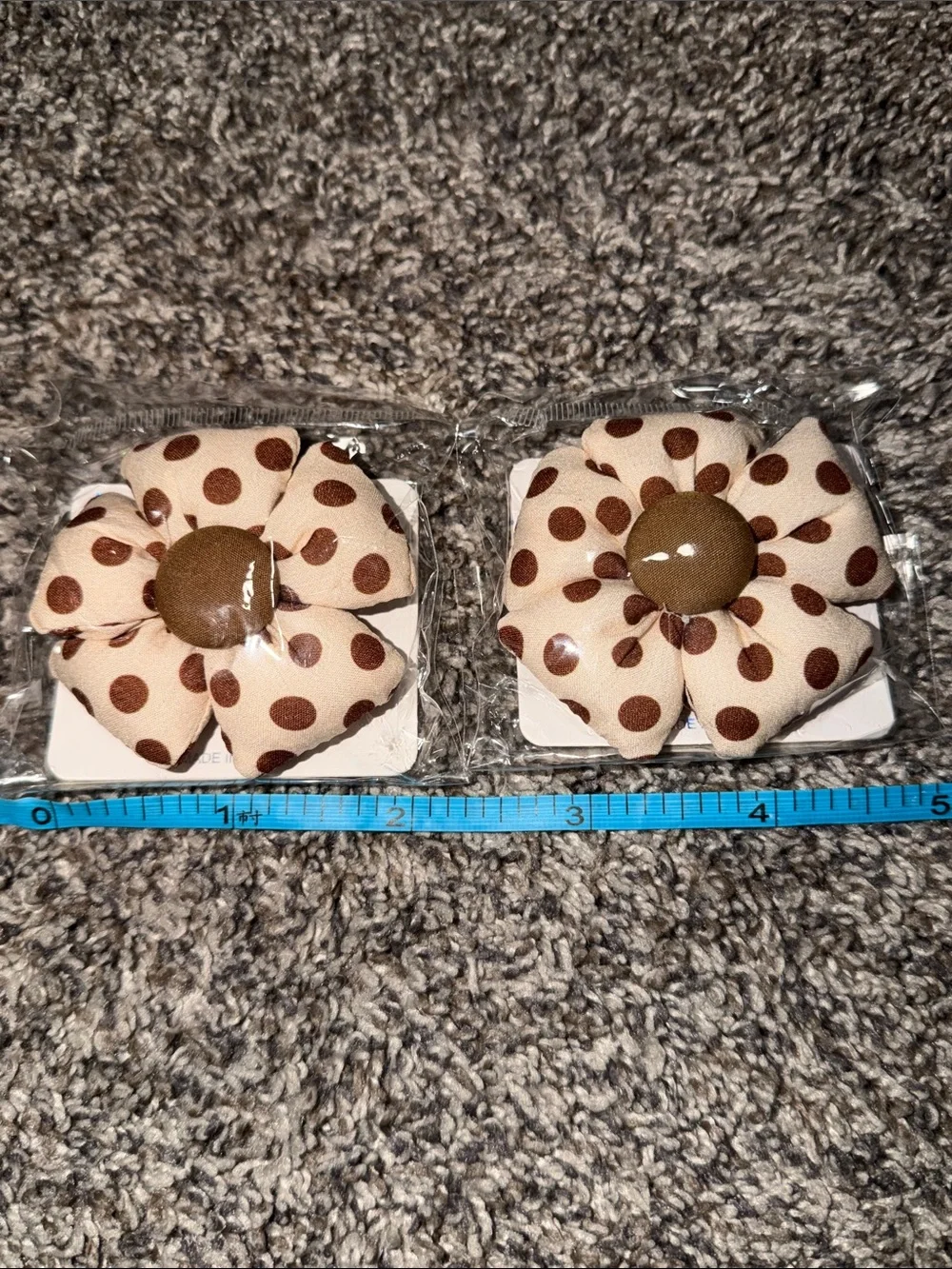 Polka Dot Flower Hair Clips - Beige and Brown Kids Accessory